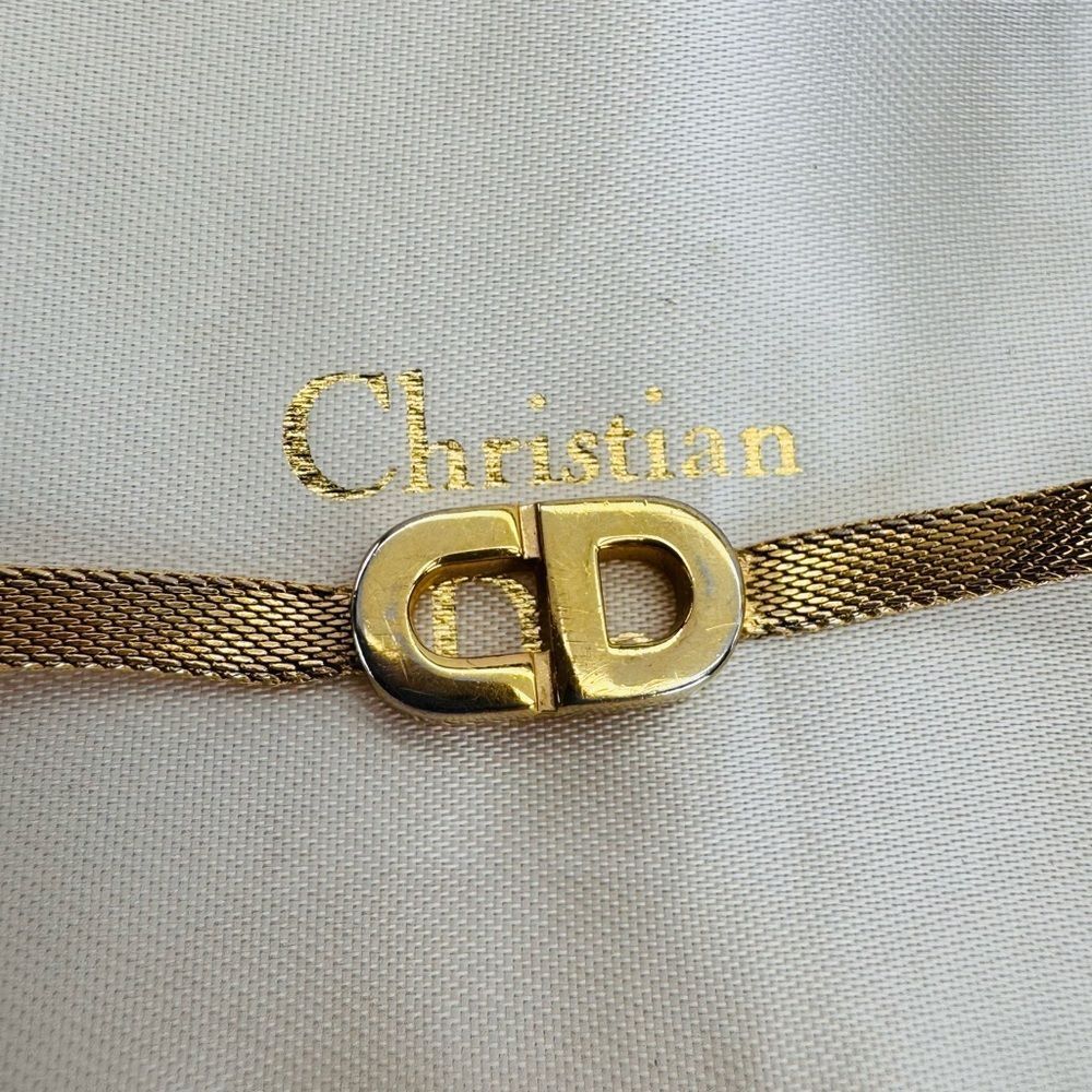 Dior Vintage Gold Mesh Bracelet with CD Logo - Picture 5 of 12